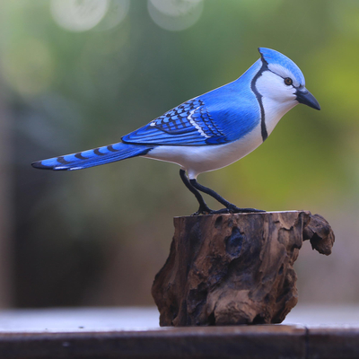 UNICEF Market  Hand-Painted Wood Blue Jay Sculpture from Bali