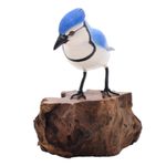 Wood sculpture, 'Perched Blue Jay' - Hand-Painted Wood Blue Jay Sculpture from Bali