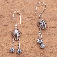 Sterling silver dangle earrings, 'Leafy Dew'