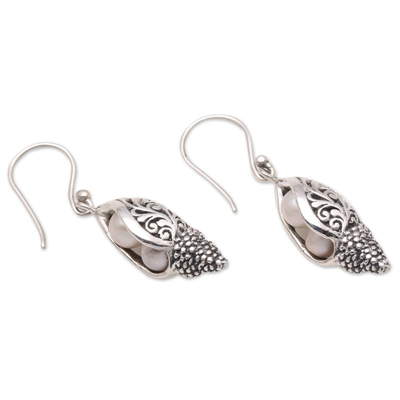 Sterling silver and cultured pearl dangle earrings, 'Traditional Snails' - Sterling Silver and Cultured Pearl Snail Earrings from Bali