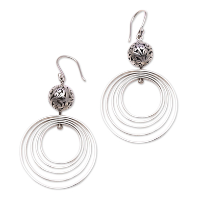 Sterling silver dangle earrings, 'Layered Rings' - Ring Pattern Sterling Silver Dangle Earrings from Bali
