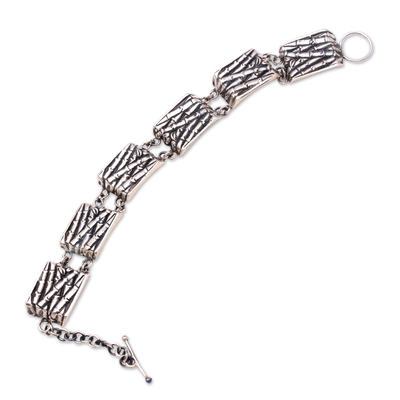 Sterling silver link bracelet, 'Bamboo Palace' - Bamboo Pattern Sterling Silver Link Bracelet from Bali