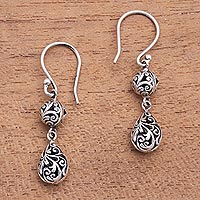 Dewdrop Sterling Silver Dangle Earrings from Bali,'Traditional Dew'