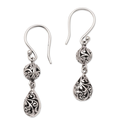 Sterling silver dangle earrings, 'Traditional Dew' - Dewdrop Sterling Silver Dangle Earrings from Bali