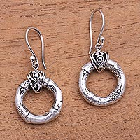 Sterling silver dangle earrings, 'Bamboo Wreaths' - Bamboo Pattern Sterling Silver Dangle Earrings from Bali