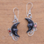 Garnet and horn dangle earrings, 'Face of Midnight' - Garnet and Black Horn Crescent Moon Dangle Earrings (image 2) thumbail