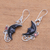 Garnet and horn dangle earrings, 'Face of Midnight' - Garnet and Black Horn Crescent Moon Dangle Earrings (image 2b) thumbail