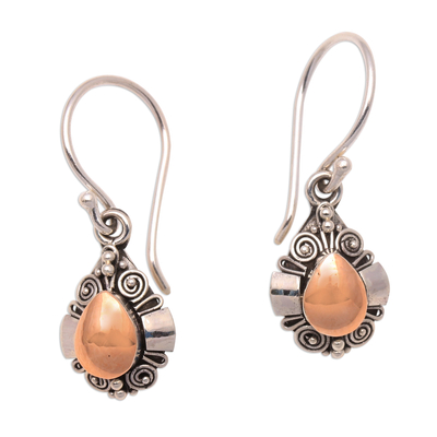 Gold-accented sterling silver dangle earrings, 'Tears of the Forest' - Drop-Shaped Gold-Accented Sterling Silver Dangle Earrings
