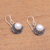 Cultured pearl dangle earrings, 'Silver-White Flowers' - Floral Silver-White Cultured Pearl Earrings from Bali (image 2b) thumbail