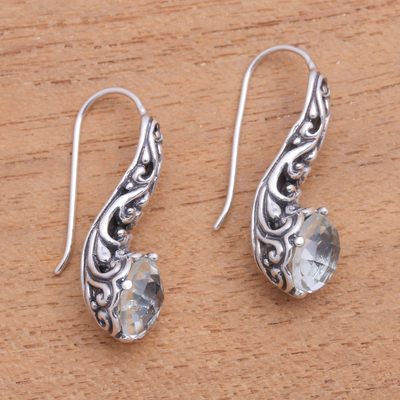 Prasiolite drop earrings, 'Forest Music' - 3.5-Carat Prasiolite Drop Earrings from Bali