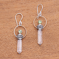 Quartz and peridot dangle earrings, Crystal of Light
