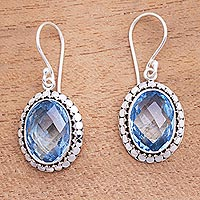 9-Carat Faceted Blue Topaz Dangle Earrings from Bali,'Sparkling Lake'