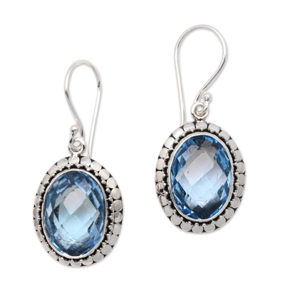 Blue topaz dangle earrings, 'Sparkling Lake' - 9-Carat Faceted Blue Topaz Dangle Earrings from Bali