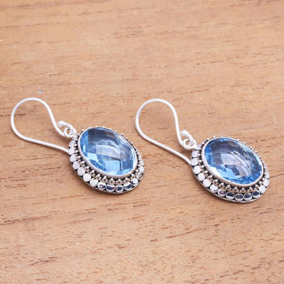 Blue topaz dangle earrings, 'Sparkling Lake' - 9-Carat Faceted Blue Topaz Dangle Earrings from Bali