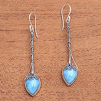 Amazonite dangle earrings, 'Sky Teardrops' - Teardrop Amazonite Dangle Earrings from Bali