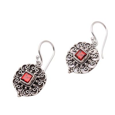 Garnet dangle earrings, 'Fluffy Clouds' - Swirl Pattern Garnet Dangle Earrings from Bali