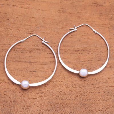 Sterling silver hoop earrings, 'Moon's Orbit' - Artisan Crafted Sterling Silver Hoop Earrings from Bali