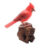 Wood sculpture, 'Perched Virginia Cardinal' - Hand-Painted Wood Virginia Cardinal Sculpture from Bali