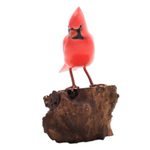 Wood sculpture, 'Perched Virginia Cardinal' - Hand-Painted Wood Virginia Cardinal Sculpture from Bali
