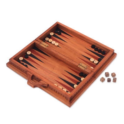 Reiseschach- und Backgammon-Set aus Holz, „Elegant Challenge“. - Handgefertigtes Holz-Reiseschach- und Backgammon-Set aus Bali