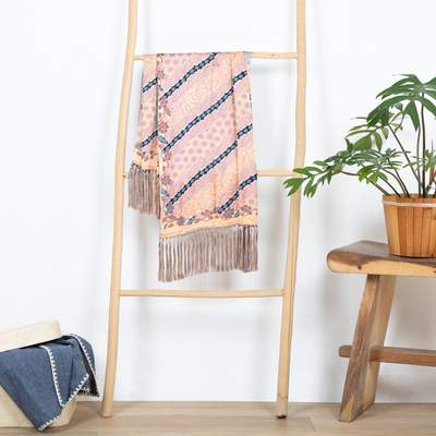 Batik silk shawl, 'Slate Majesty' - Batik Silk Shawl in Slate and Buff from Bali