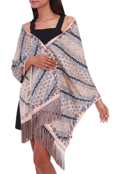Batik silk shawl, Slate Majesty