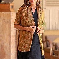 Batik silk shawl, 'Land of Bali'