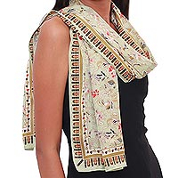 Batik silk scarf, 'Singa Laurel' - Laurel Batik Silk Scarf from Bali