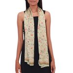 Batik silk scarf, 'Singa Laurel' - Laurel Batik Silk Scarf from Bali
