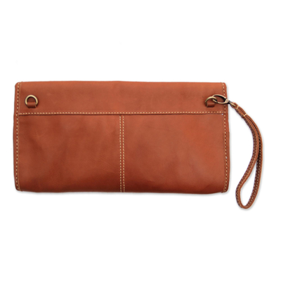 Leather wristlet, 'Easygoing in Sepia' - Leather Envelope Wristlet in Sepia from Java