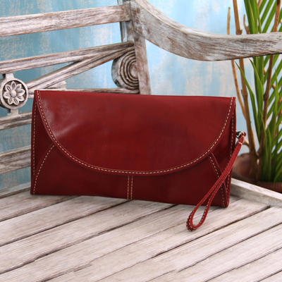 Lederhandtasche - Umschlaghandtasche aus Leder in Kastanienbraun von Java