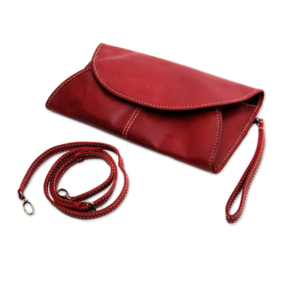 Lederhandtasche - Umschlaghandtasche aus Leder in Kastanienbraun von Java