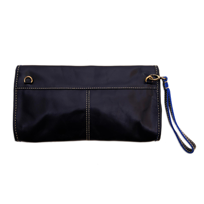 Leather wristlet, 'Easygoing in Black' - Leather Envelope Handbag in Black from Java