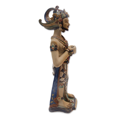 Estatuilla de cerámica, 'Werkudara' - Estatuilla de cerámica cultural de Java pintada a mano