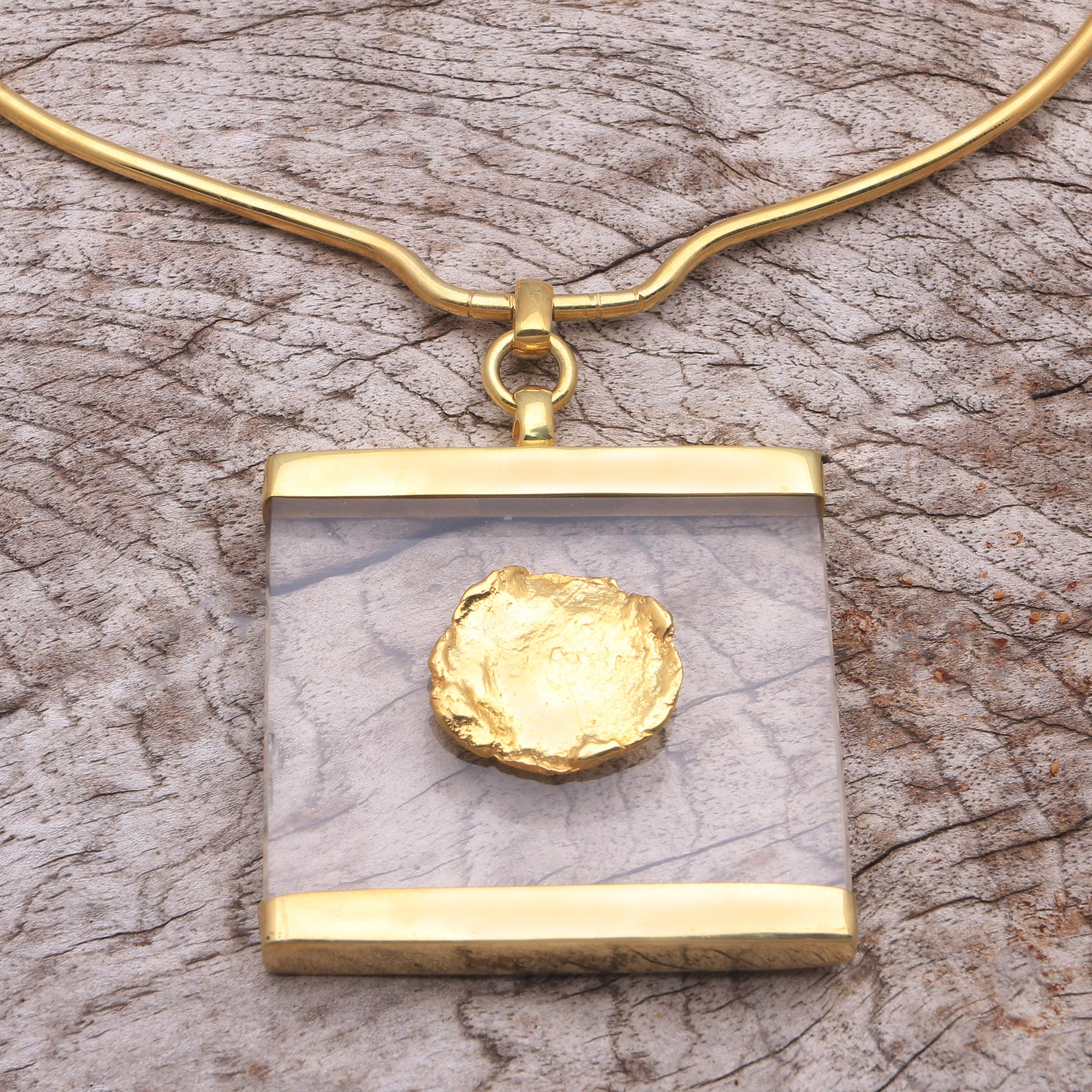 Modern Gold Plated Brass Collar Pendant 