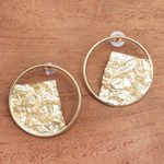 Gold-plated drop earrings, 'Angular Waves' - Angular Modern 18k Gold-Plated Brass Drop Earrings from Bali