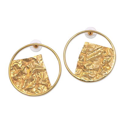 Gold-plated drop earrings, 'Angular Waves' - Angular Modern 18k Gold-Plated Brass Drop Earrings from Bali