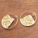 Gold-plated drop earrings, 'Angular Waves' - Angular Modern 18k Gold-Plated Brass Drop Earrings from Bali