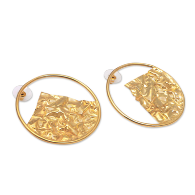 Gold-plated drop earrings, 'Angular Waves' - Angular Modern 18k Gold-Plated Brass Drop Earrings from Bali