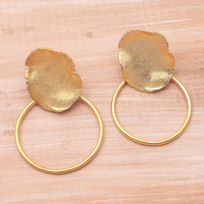 Gold-plated stainless steel dangle earrings, 'Abstract Orbit' - Abstract 18k Gold-Plated Brass Dangle Earrings from Bali