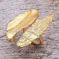 Handcrafted 18k Gold-Plated Brass Cocktail Ring from Bali,'Diverse Connection'