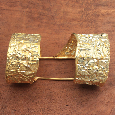 Pulsera brazalete chapada en oro - Brazalete doble de latón chapado en oro de 18 k de Bali