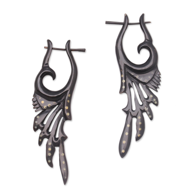 Hand-Carved Wing-Shaped Horn Drop Earrings from Bali