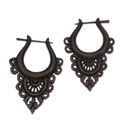 Hand-Carved Floral Horn Drop Earrings from Bali