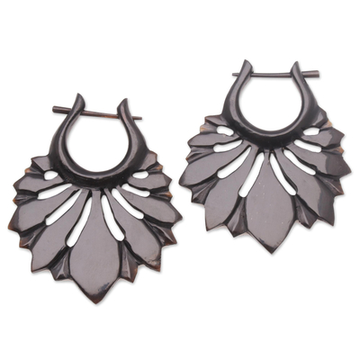 Horn drop earrings, 'Beautiful Petals' - Hand-Carved Flower Horn Drop Earrings from Bali