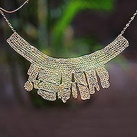 Gold plated copper statement necklace, 'Glistening Peace' - 18k Gold Plated Copper Statement Necklace from Bali