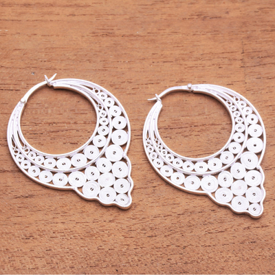 Sterling silver filigree hoop earrings, 'Circular Arrangement' - Circle Pattern Sterling Silver Filigree Hoop Earrings