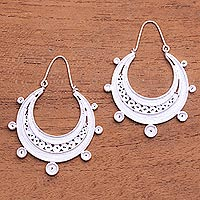 Sterling silver filigree hoop earrings, 'Crescent Orbit' - Sterling Silver Filigree Hoop Earrings from Java