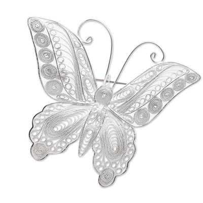 Sterling silver filigree brooch pin, 'Intricate Butterfly' - Sterling Silver Filigree Butterfly Brooch from Java
