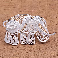 Sterling silver filigree brooch pin, 'Intricate Elephant'